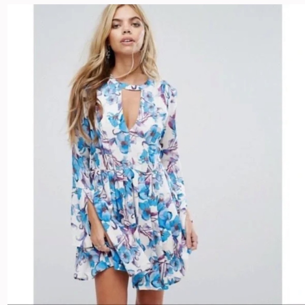 New Free People floral blue white Tegan dress size 2